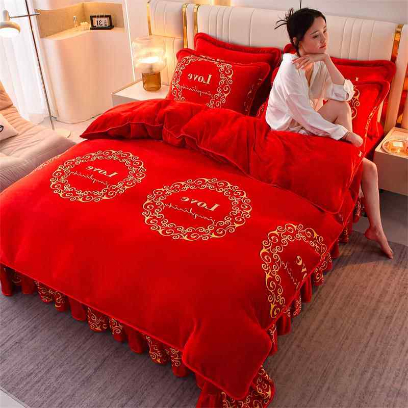 正品冬珊瑚绒床上加四件套加厚奶绒床裙双面被套牛季绒保暖法兰绒