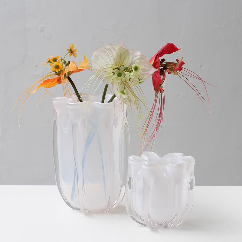 现代简约样板间白菜花瓣琉璃花瓶餐厅客厅玄关台面玻璃装饰花瓶