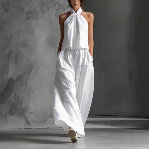 Two piece set of sleeveless top and wide leg pants