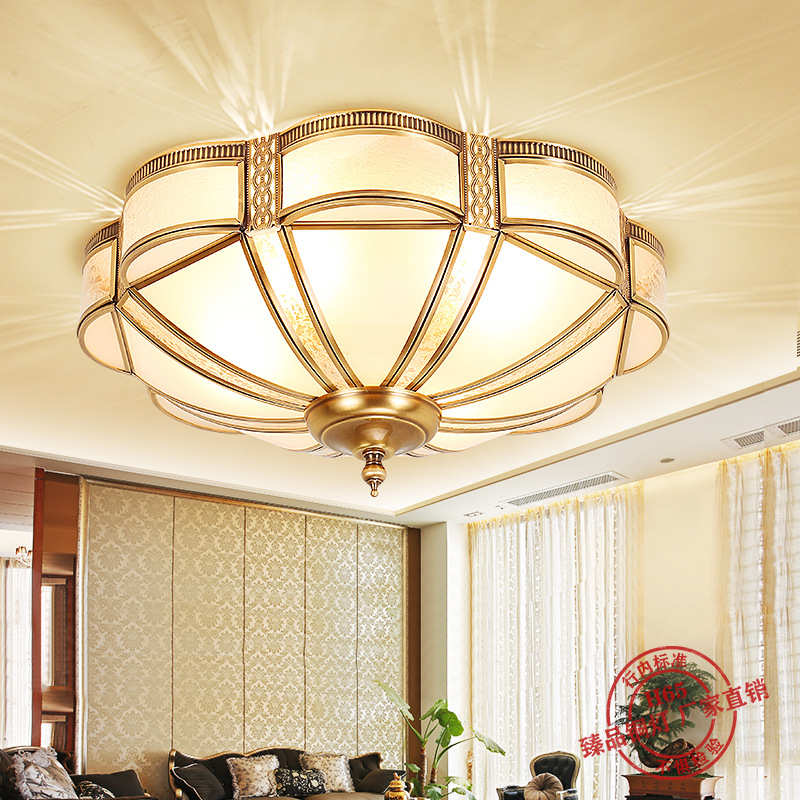欧式吸顶灯卧室灯圆形简欧客厅灯全铜LED灯饰儿童房灯具美式吸顶