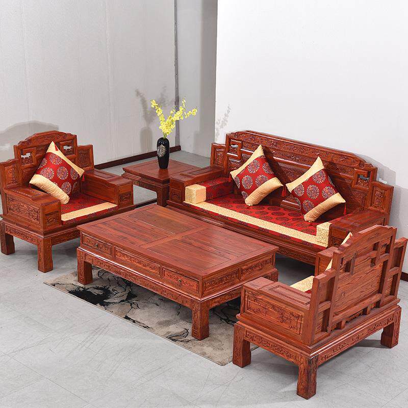 高档定做仿古坐实木中式古红木家具廷沙发垫绸缎椅垫宫象头飘典窗