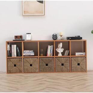 北欧简约全实木置物架樱桃木落地书架格子柜家用展示柜组合矮书柜