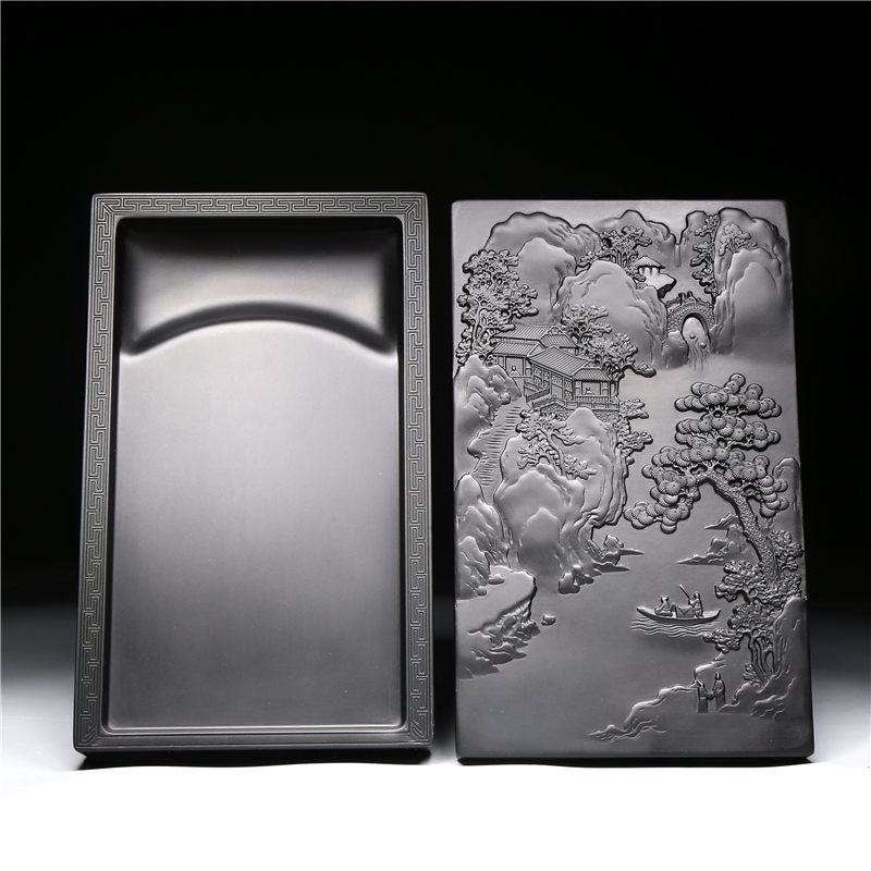名师作品老坑砚台/江山如画/原石歙砚带盖高档文房专业书法绘画端