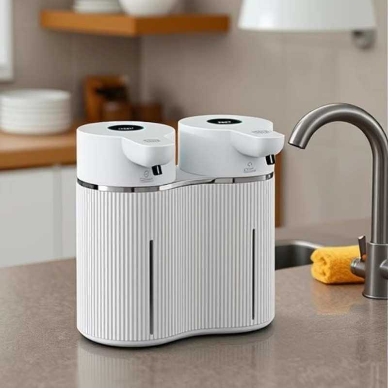 新款双头数显自动感应皂液器厨房挂壁智能感应洗手机桌面洗手液器,家装主材,水槽皂液器,淘宝优惠券,粉丝福利购,淘宝优惠卷