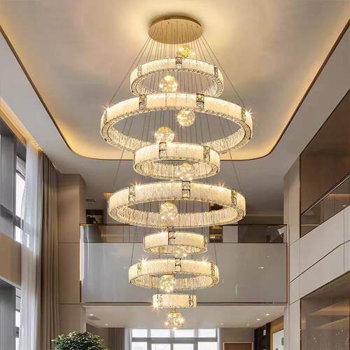 式楼奢别建墅大吊灯现轻挑空水晶灯楼复中楼梯loft自房204端吊灯