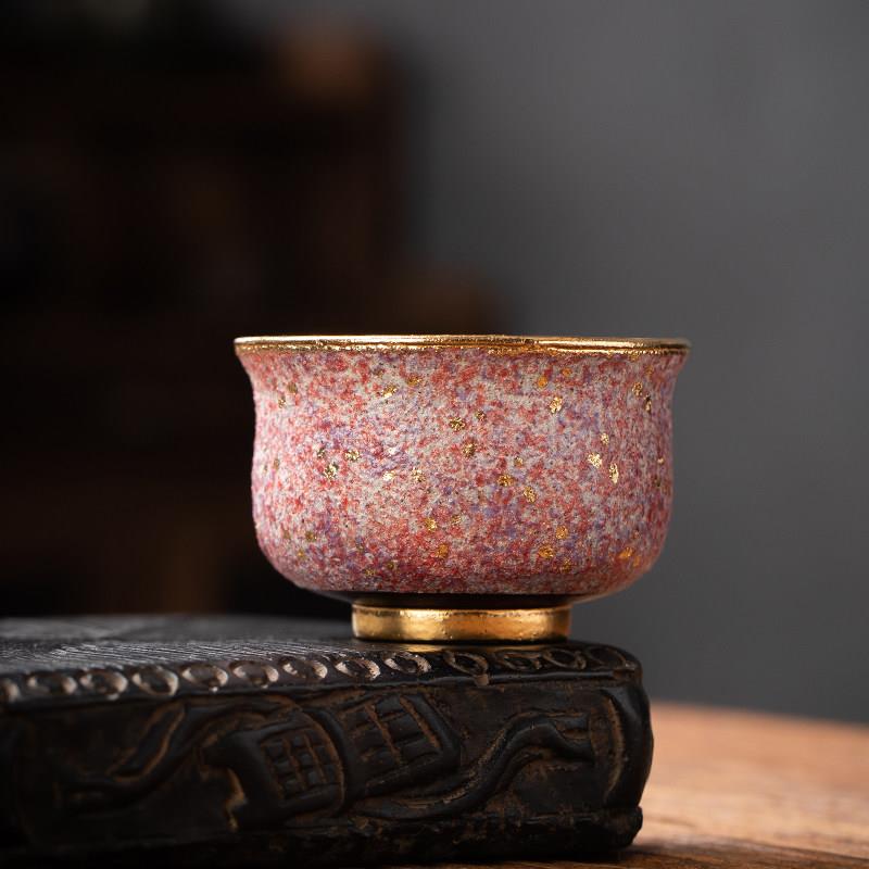 纯手工岩矿鎏金镀金柴烧茶杯主人杯老岩泥个人专用茶盏茶器礼品