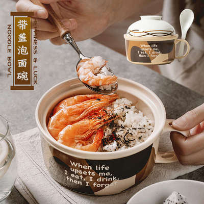 陶瓷多用泡面碗杯可微波炉用带盖方便面餐饭盒学生宿舍上班饭食堂