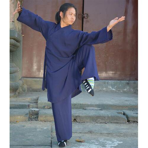 正品武当麻道服袍男袍太汉极服女斜道武术表演练习领中国风