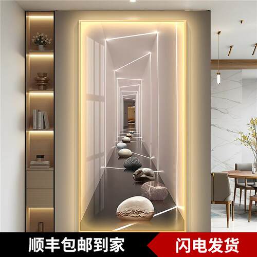 轻奢led带灯入户玄关装饰画挂画壁画走廊过道简约现代空间几何