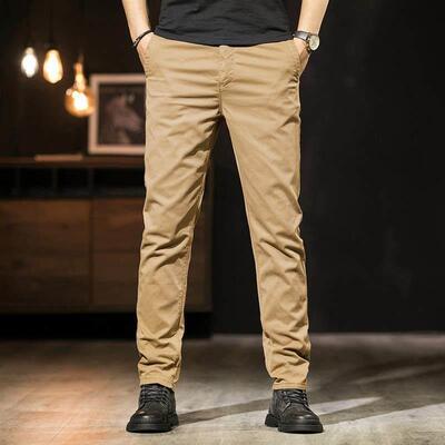 休闲裤 casual khaki chino pants men straight cotton trousers