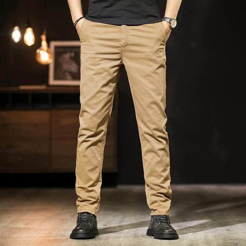 休闲裤 casual khaki chino pants men straight cotton trousers