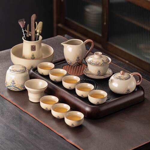 2025新款汝窑整套茶具套装家用轻奢高档陶瓷茶壶茶杯茶盘办公泡茶
