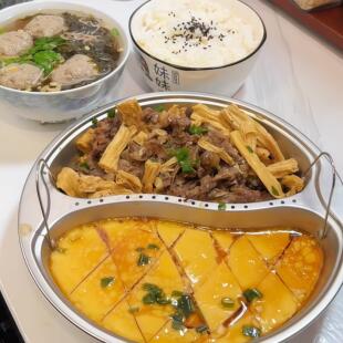 04不锈钢蒸盘鸳鸯分格圆形电饭煲通用型隔水蒸笼蒸菜碗盘多功能