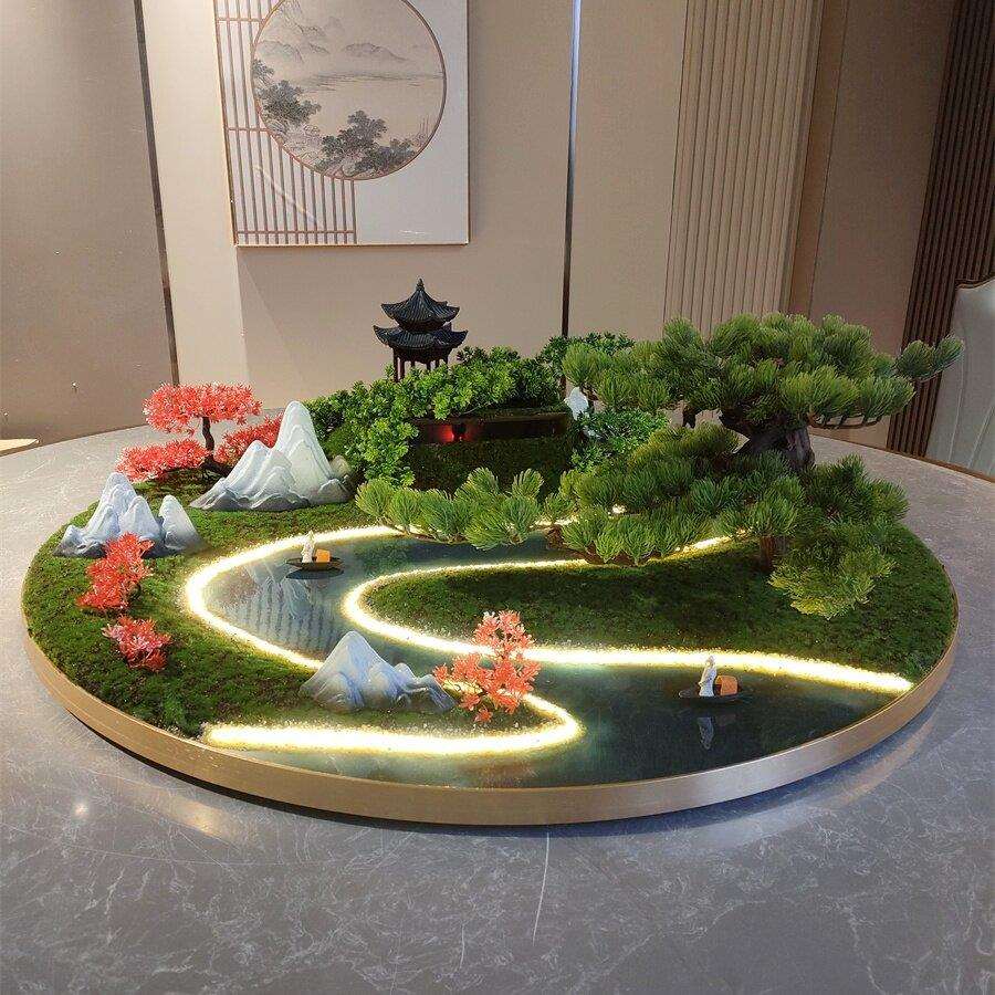 控餐桌间中摆件遥控喷雾化灯光遥桌摆转盘OQH圆摆台桌转心装饰盆