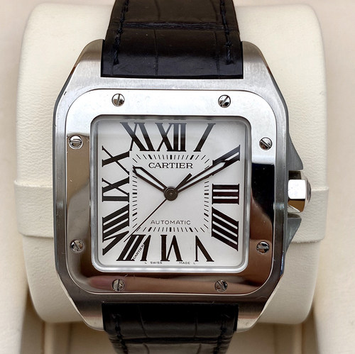 一口价[9.8新]卡地亚大号山度士系列精钢自动机械男表W20073X8