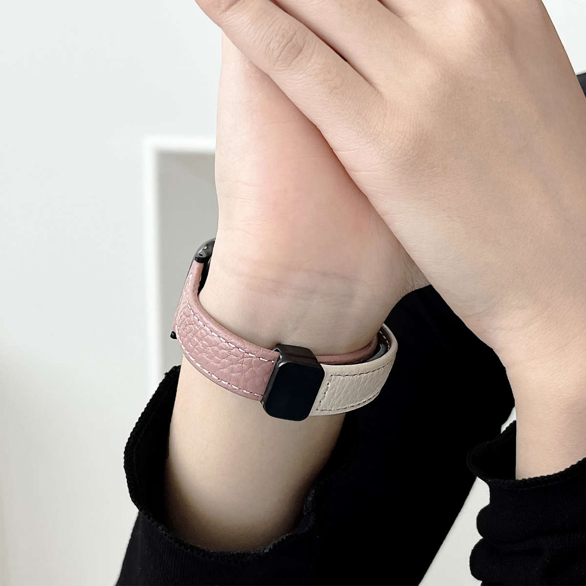 适用苹果手表表带iwatch9小蛮腰真皮磁吸applewatch8荔枝纹新款Ul