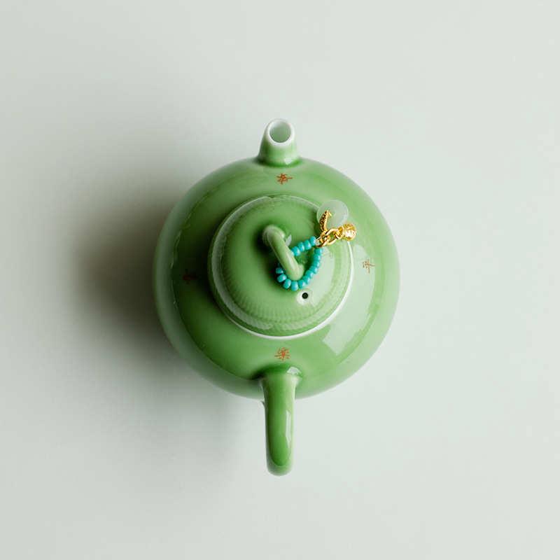 陶瓷茶具壶泡茶家用单个朴茶壶居色釉中式瓷壶小功夫祖母绿茶壶昌