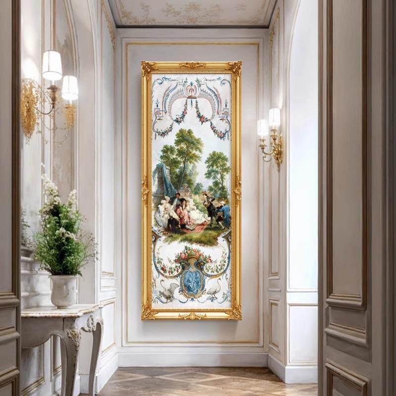 创意挂画竖版宫廷人物油画大芬村走廊玄关过道挂壁装饰画高端欧式