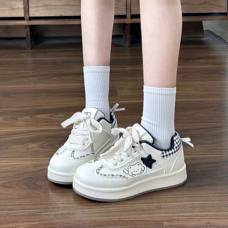 复古小众星星小猫小白学生老爹鞋