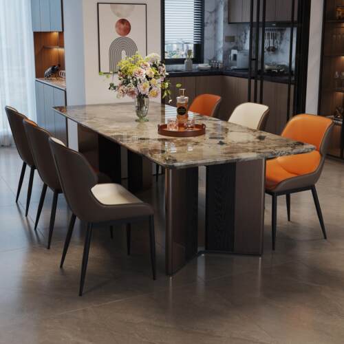 意式轻奢高级感大理石餐桌现代简约长方形家用餐桌椅组合小户型