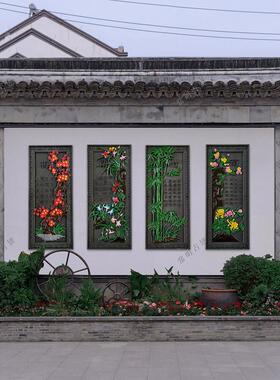 54x128梅兰竹菊农村庭院迎门墙面树脂挂件新中式墙壁塑料彷古装饰