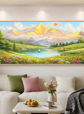 日照金山客厅挂画聚宝盆山水画现代简约西墙聚财沙发背景墙装饰画