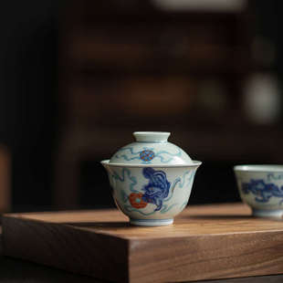 陶瓷单个泡茶碗带盖 7YX批发仿古青花三才盖碗 大号茶杯功夫茶具