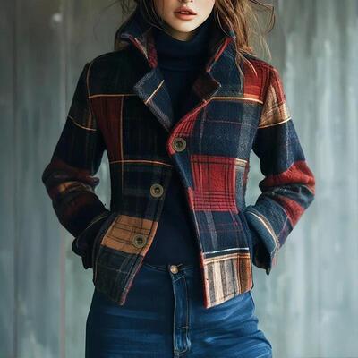 Z 32687 Retro Plaid Collar Jacket 复古格纹外套