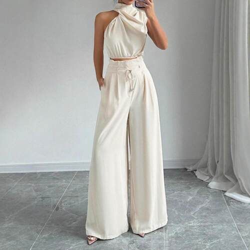 Women's Elegant Two-Piece Set  Irregular Top & Wide-Leg