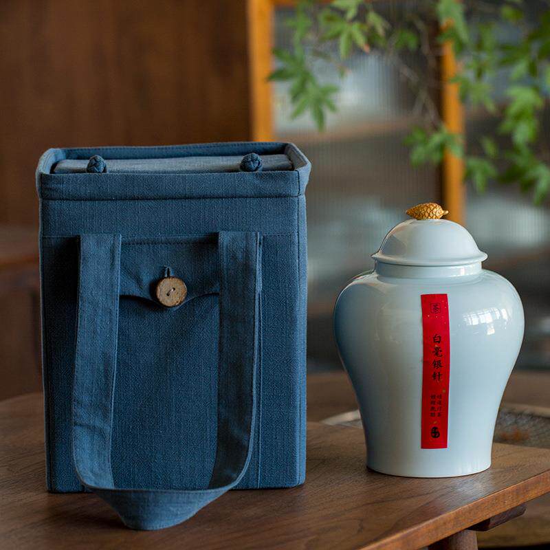 青瓷布袋一斤装陶瓷茶叶罐白毫银针红茶绿茶 储存罐 密封罐茶包装