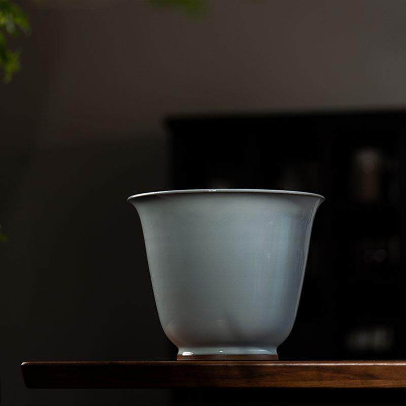 溪山竹隐高温天青釉全手工金钟紫砂花盆兰花兰草蝴蝶兰菖蒲专用盆