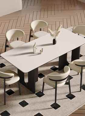 法式中古风实款木餐桌客厅2130*8002新户奶油6系日式家用小型岩板