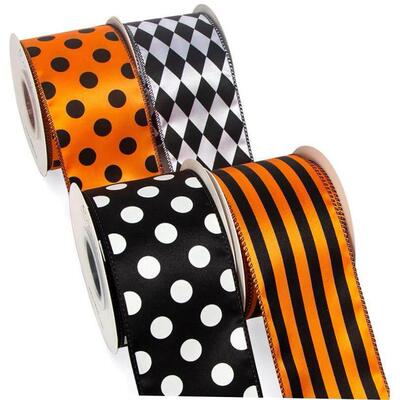 Polka plaid Halloween ribbon garland decoration silk ribbon