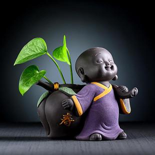 正品 品摆件茶桌陶瓷饰水培盆 创意花花器插花瓶花绿萝小和尚家居装