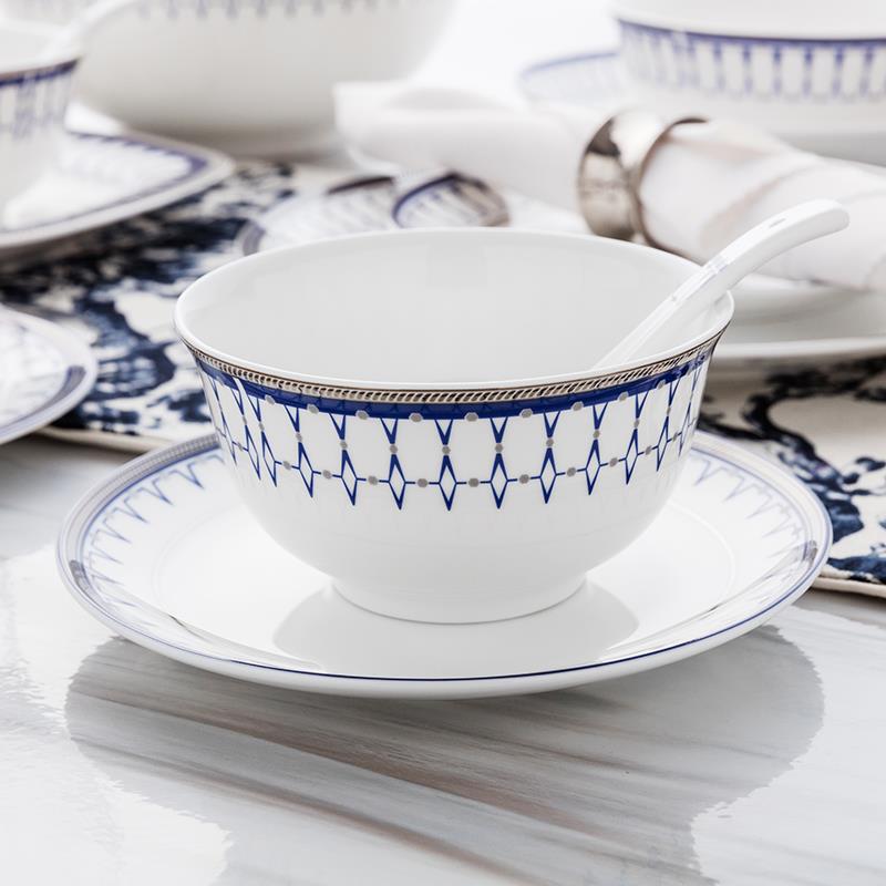 隆达骨瓷感家用餐具陶瓷碗盘子简格平盘的深盘大碗微瑕