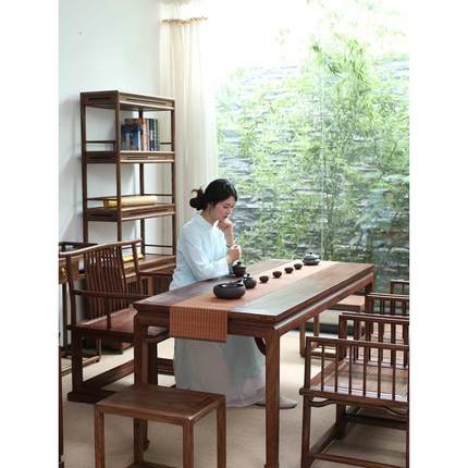 徽州木府老榆木茶桌椅组合新中式茶台实木茶道桌家用原木餐桌包邮