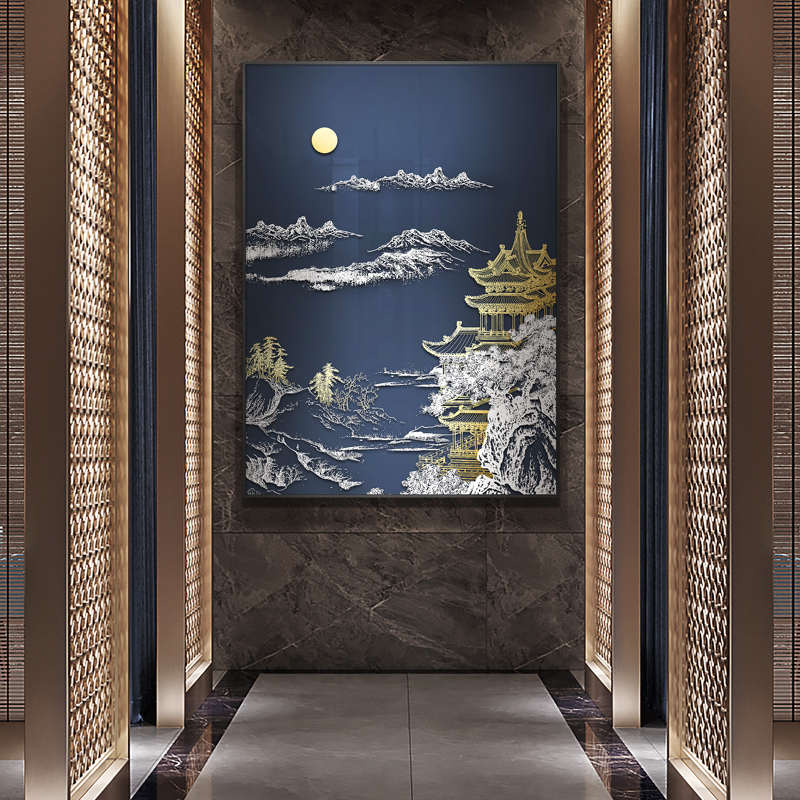 新中式山水立体浮雕玄关客厅沙发背景墙装饰画酒店餐厅样板房挂画图片