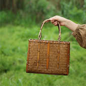 禅意竹编沙滩 七月日式 编织藤编包手工竹制包包手提包七女式 工艺