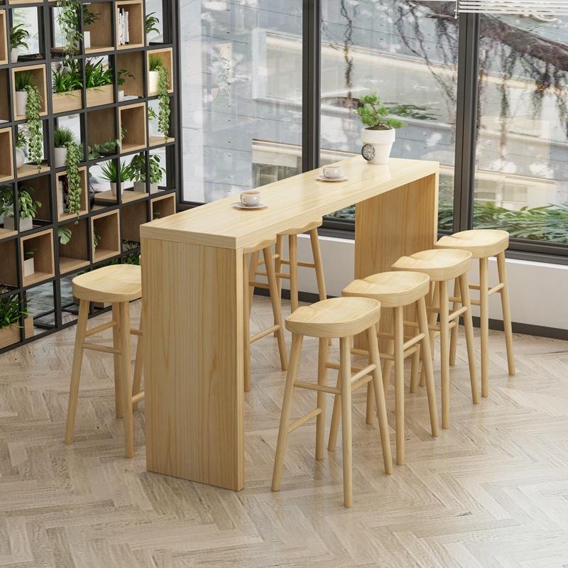 吧台桌椅组合全实木奶茶店多人长条休闲高脚桌椅酒吧中间展示桌