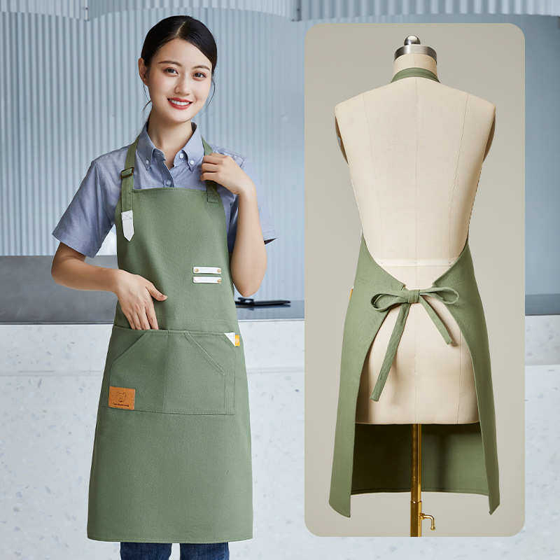 咖啡店服务员男女半身短款全棉黑色工作围裙饭店餐厅厨师围腰奶茶