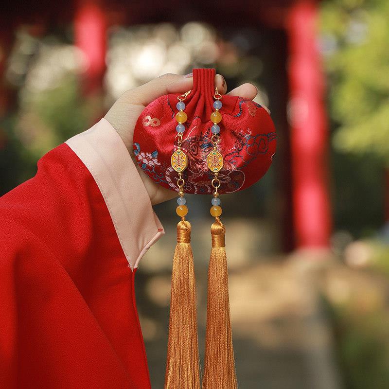 高端锦缎香囊空袋艾草中药驱蚊香包情侣汉服刺绣桂花荷包端午挂件