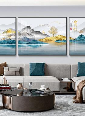 新中式山水画流水生财客厅沙发背景墙挂画大气办公室风水国画壁画
