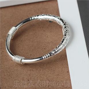 新款花蔓纯银手999定足银推手工镯圈银镯古典民族镯风 木易银饰创