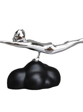 欧式电镀树脂飞行员人物摆件样板间电视柜客厅玄关桌面家居装饰品