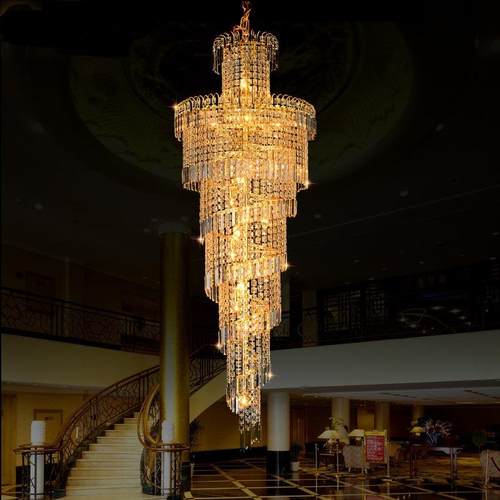 别墅楼梯水晶灯金色客厅灯具大气创意吊灯餐厅灯过道大堂酒店灯饰