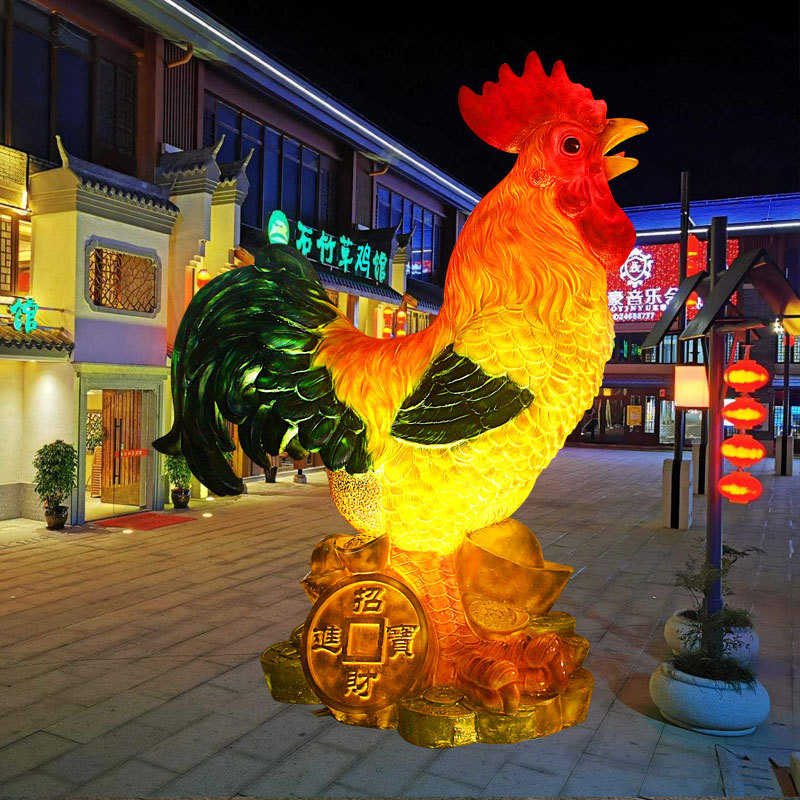 仿真发光大公鸡摆件户外玻璃钢母鸡模型动物雕塑饭店门口农场装饰
