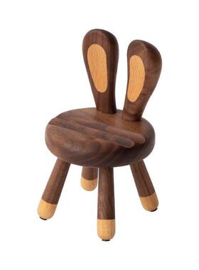 黑胡桃实木质可爱兔子小鹿椅子手机支架桌面工艺品创意摆件礼物