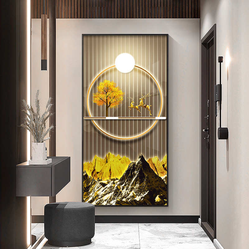 现代轻奢进门玄关装饰画招财麋鹿走廊过道挂画别墅大尺寸落地壁画图片