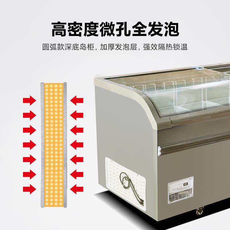 弧形岛柜超市冰柜商用冷冻保鲜柜大容量玻璃门蔬菜卧式冷藏展示柜