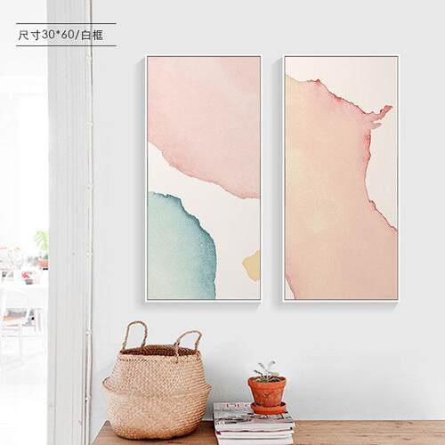 新款直销致虚空北欧小清新抽象客厅装饰画 现代餐厅卧室床头画粉